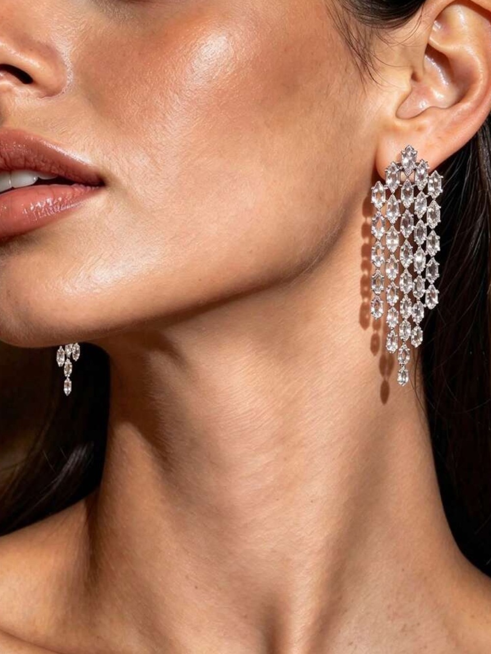 Crystal Cascade Chandelier Earrings Luxury Rhinestone Bridal Jewelry